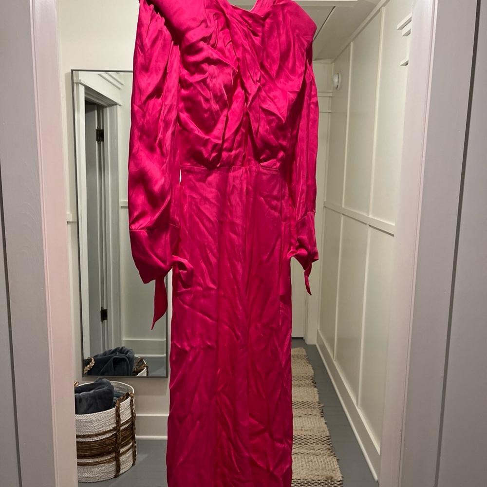 Farm Rio Anthropologie Cutout Long Sleeve Maxi Dress Hot Pink Womens Size XS New - Picture 7 of 9